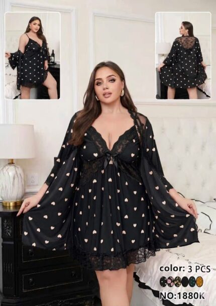 3 Pcs Women Net Malai Fabric Nighty
