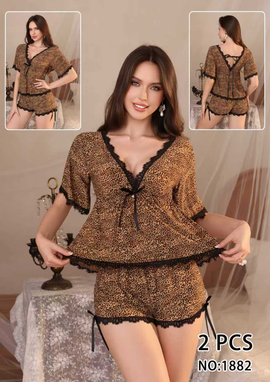 IMG-20260421-WA0001 2 Pcs Womens Malai Net fabric tiger print Nighty - Image 1